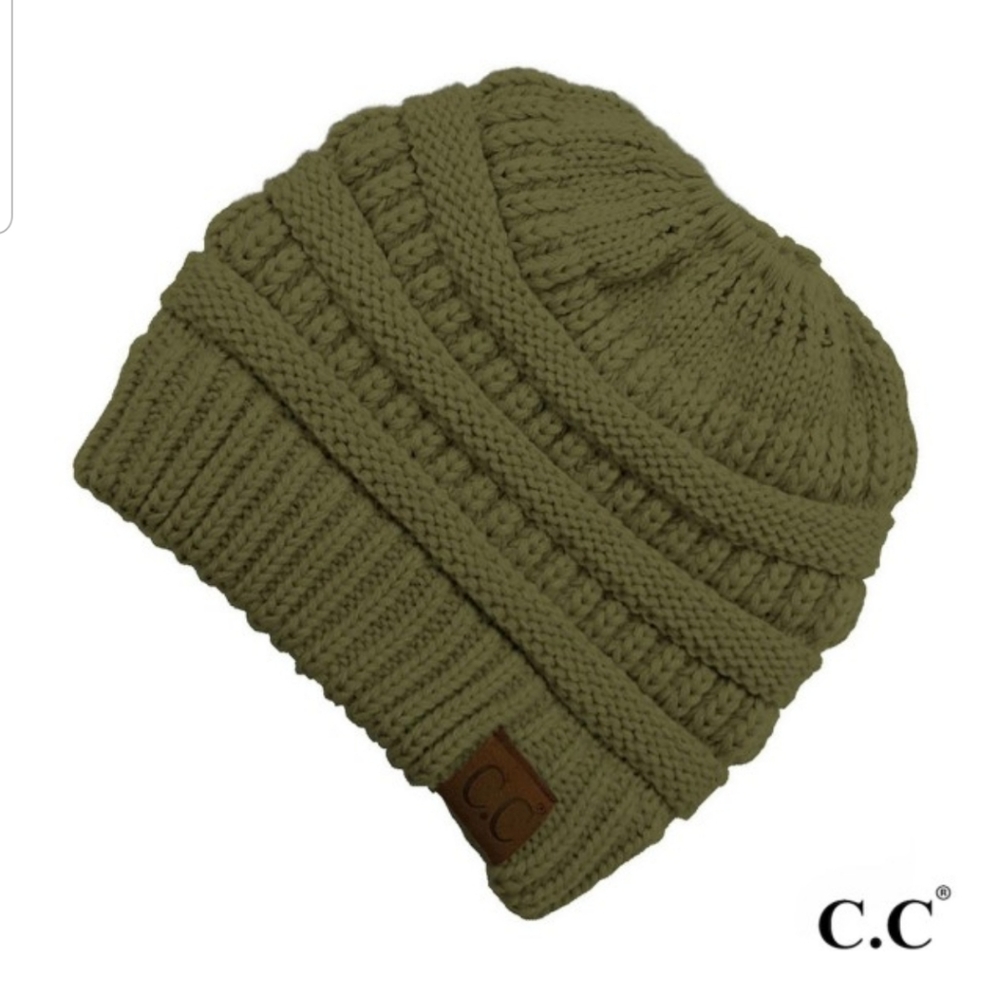 C.C.Beanie Messy/Bun Beanie in Olive
